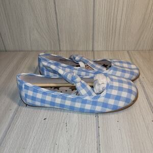 Livie & Luca Halley Bow Ballet Flats Gingham Blue White Size 3